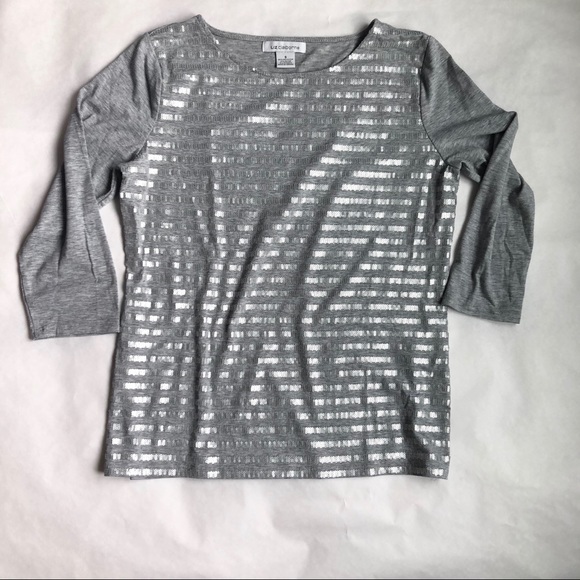 Sequin stripe 3/4 sleeve tee - Picture 1 of 5